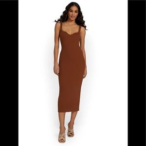 Brown Tan Sleeveless Sweetheart Bodycon Midi Dress